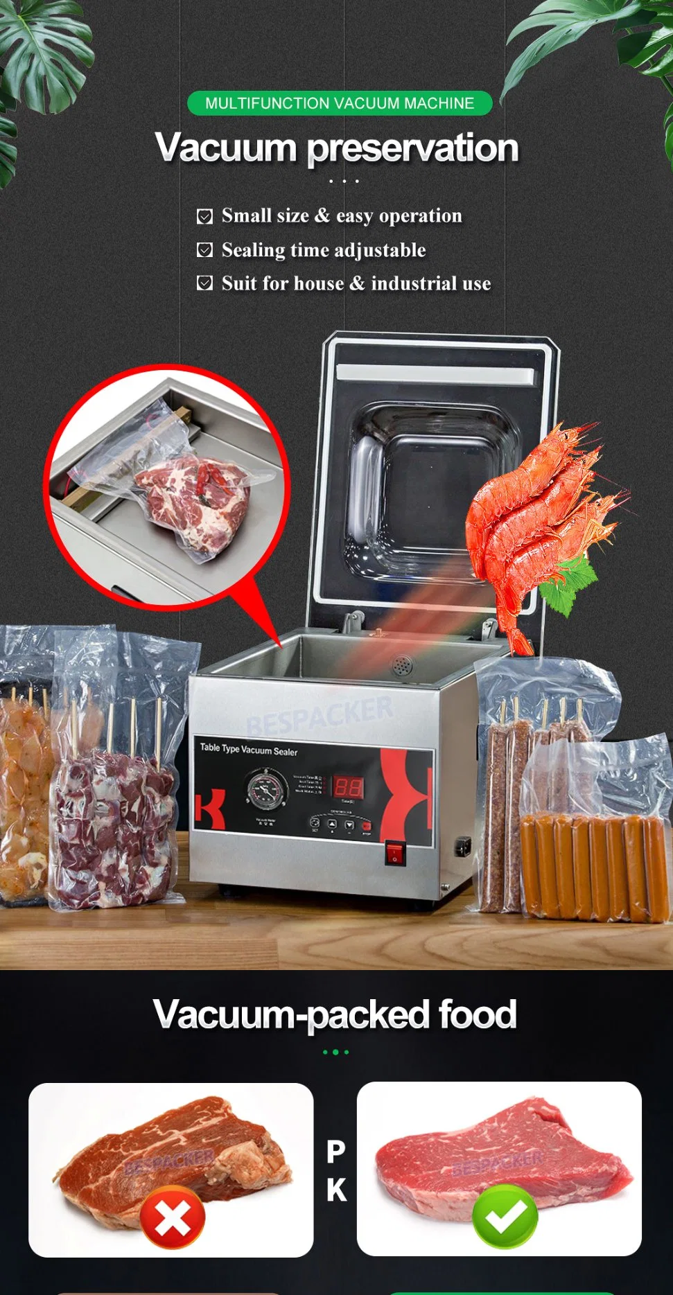 stand type double sealing bar high efficiency vacuum packaging machine vacuum sealer